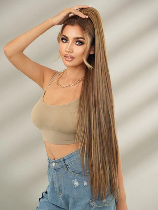 Extensie tip coada lunga si deasa, par drept 100 cm, blond light harvest pentru un efect wow