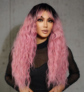 Peruca Par Ondulat Ombre Negru Pink